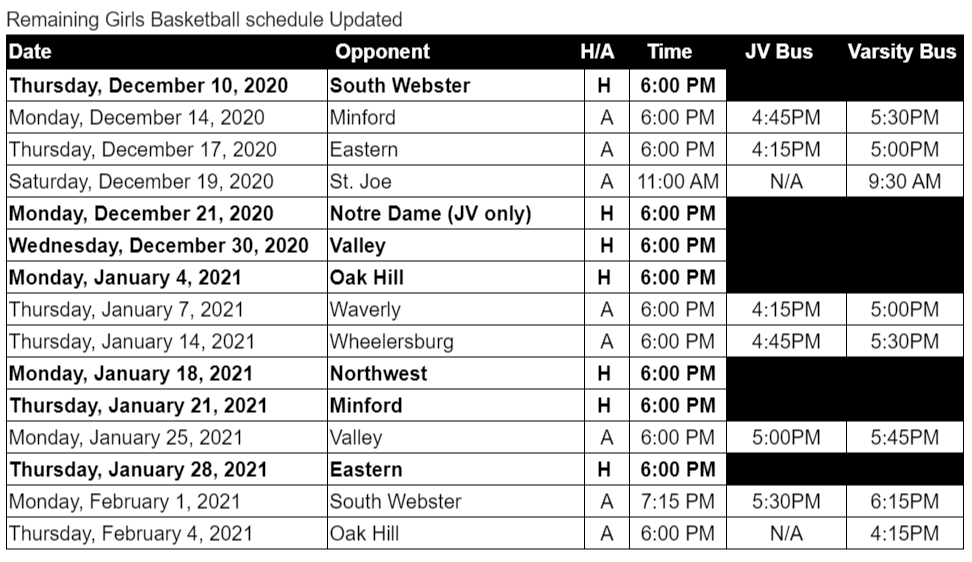 12-9-20 updated girls basketball schedule