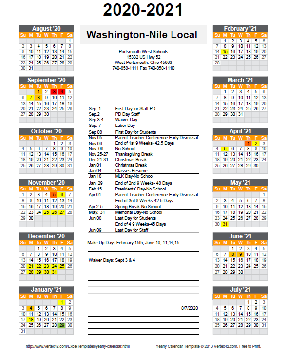 20-21 Revised School Calendar